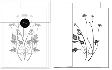 rauerkarte mit minimalistischem Blumenmotiv im Art Deco-Stil auf Naturpapier