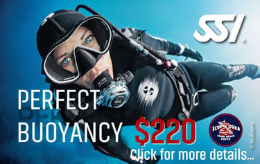 A scuba diver demonstrates perfect buoyancy for the SSI perfect buoyancy course