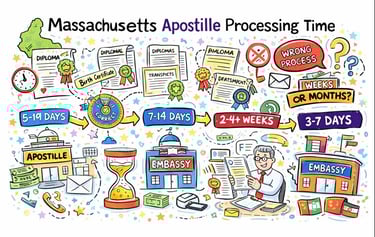 Massachusetts apostille processing time explained with document timeline illustration