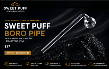 Sweet Puff 14cm clear borosilicate glass boro pipe for sale online in Australia.