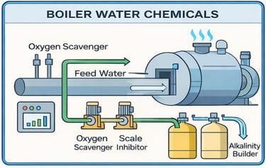 Industrial boiler water treatment chemicals for scale and corrosion control