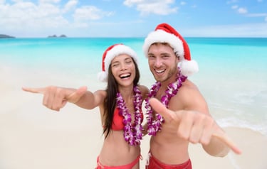 A couple enjoying their Christmas vacation in Hawaii