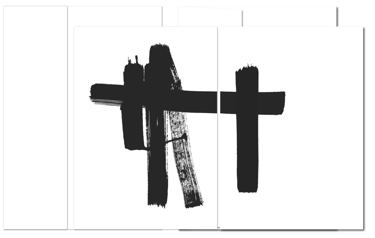 Minimalistische Trauerkarte mit dynamischen Tuschestrichen im asiatischen Stil