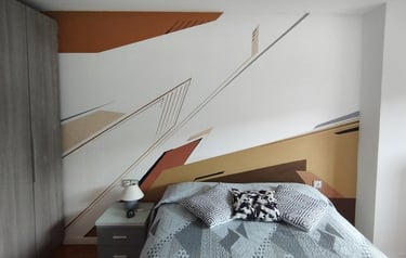 Pintura decorativa de graffiti mural en pared interior de habitacion arte urbano