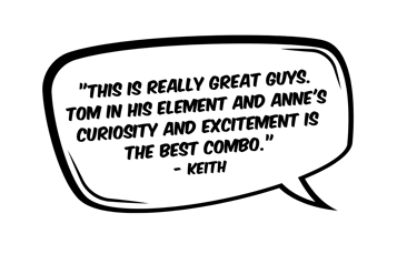 picture of a speaking comic style bubble with a review of the podcast