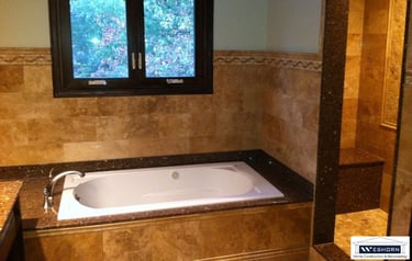 After tile installation, custom build shower, lighting update. Bathroom remodeled in Mount Prospect