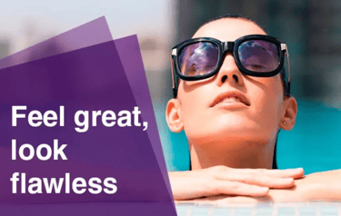 woman in pool, text 'feel great, look flawless'