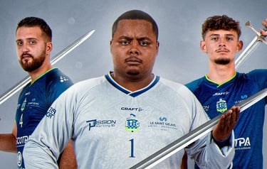 Visuel sportif 3 joueurs de handball avec des épées dans la main