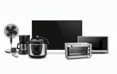 a group of appliances and appliances with a television
