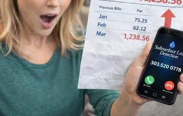 woman holding water bill and calling subsurface leak detection 