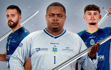 Visuel sportif 3 joueurs de handball avec des épées dans la main