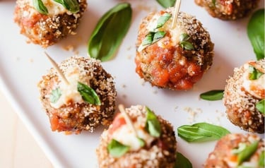 A plate of meatballs on a buffet - Catering service by Villa Eats in Naxos