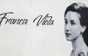 Mural dedicated to Franca Viola, symbol of freedom and courage, created by Poliops in Sicily.