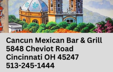 Cancun Mexican Bar & Grill address and phone number in Cincinnati, Ohio with colorful painting.