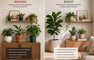 interior decor plants with mismatched pots vs intentional house plant decor