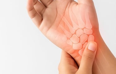 Swollen wrist showing early signs of carpal tunnel syndrome.