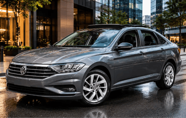 Volkswagen Jetta Comfortline cinza em cenário urbano moderno
