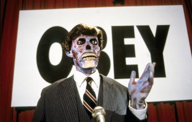 a man in a suit and tie with a zombie face