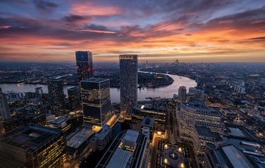 River Winding Through Downtown of City