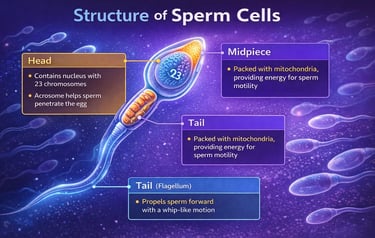 Illustration explaining the structure of sperm cells and the function