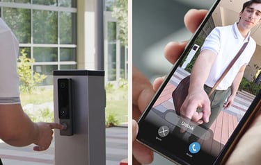 Person using a smartphone to remotely unlock a secure business door Las Vegas