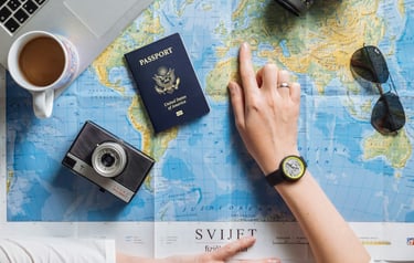 Woman studying a map to plan travel