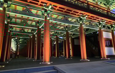 Inner view of Woljeonggyo Bridge highlighting ceiling. design