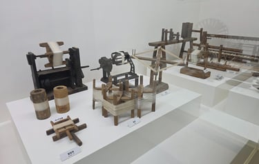 Display of silk making artefacts