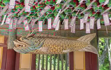 Wooden fish gong and votive slips