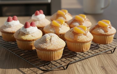 Hausgemachte Käsekuchen Muffins, goldbraun gebacken und mit Puderzucker bestäubt – kleine Portionen