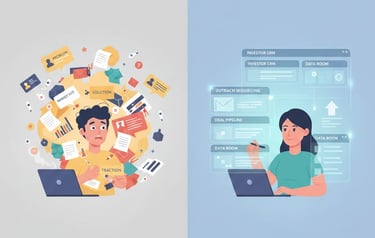Visual comparison of chaotic fundraising versus strategic fundraising.