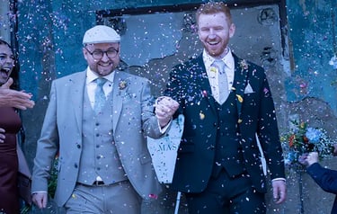 same-sex couple after their wedding ceremony at The Asylum Chapel Peckham