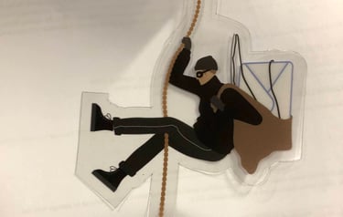 a table wobbler of a thief on a rope