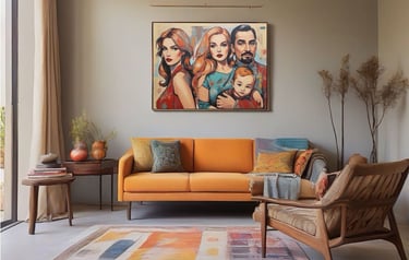 Quadro de um rosto de uma cliente, na sala de leitura.