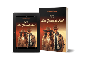 Mockup du roman policier "N°4 Les génies du Sud" de l'auteure Aurélie Dugast