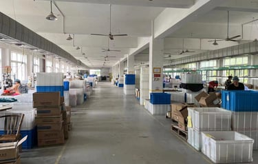 Goods storage area in factory warehouse, different types of goods are stored in different areas