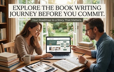 Two people working together on a laptop with books and notes in a bright room