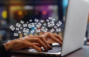 Woman sending and receiving emails 