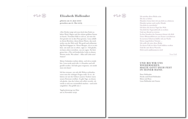 Textbeispiele für großformatige Gedenkkarten in editorialem Design