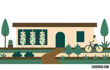 "illustrazione minimalista del progetto Itaca: edificio sostenibile stampato in 3D in Italia"