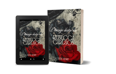 Mockup du livre "L'étrange destin de Rebecca Carlson", romance à suspens de Carine Henry, auteure.
