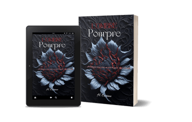 Mockup du livre "L'ombre pourpre", romantasy de Carine Henry, auteure.