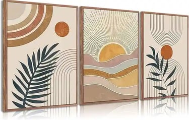 Bohemian 3-Piece Framed Wall Art Set – Orange Rainbow Sun Desert Minimalist Mid-Century Modern Poste