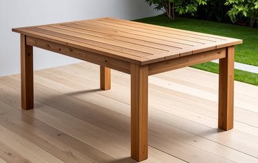 a wooden table with a wooden table top