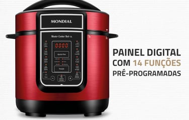 Panela De Pressão Elétrica Digital 3L, Mondial, Vermelho/Inox, 700W, 110V - PE-41