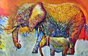 Original Elefant mit Baby in Pop Art