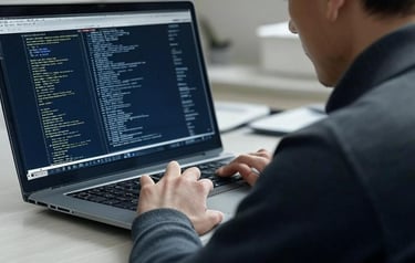 a man sitting at a desk with a laptop computer