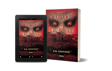Mockup du roman horrifique et fantastique "La légende de Lac-Rouge" par E. B. Ashford.