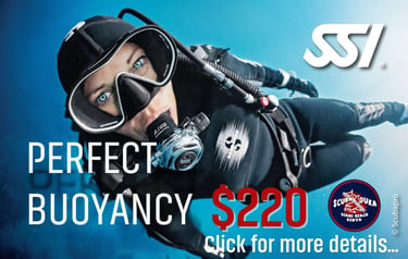 A scuba diver demonstrates perfect buoyancy for the SSI perfect buoyancy course