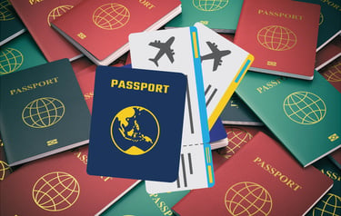 Visa fraud awareness guide showing passport, visa application documents and fraud warning signs.